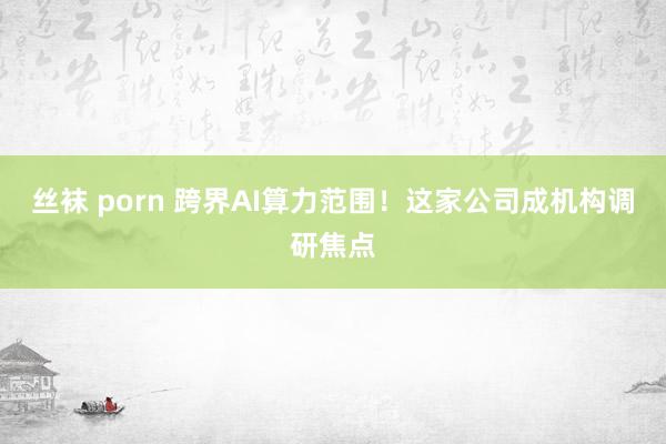 丝袜 porn 跨界AI算力范围！这家公司成机构调研焦点