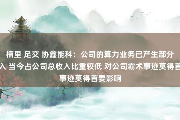 楠里 足交 协鑫能科：公司的算力业务已产生部分交易收入 当今占公司总收入比重较低 对公司霸术事迹莫得首要影响